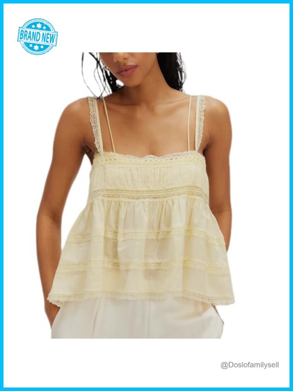 Y2K Cami Top Sleeveless Lace Patchwork Ruffled Peplum Tank Summer Backless